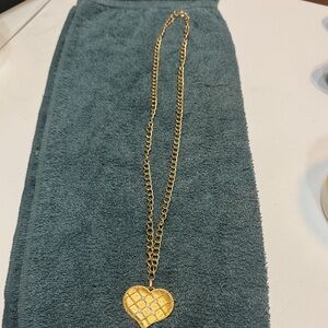 VTG 1987 Quilted Heart With Clear Rhinestone Necklace 28”long